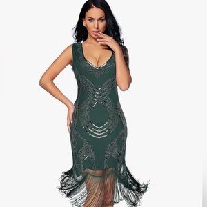 Elegant Green Fringe Dress